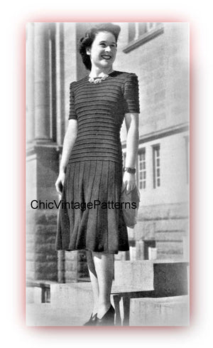 Ladies Knitted  Dress Pattern, Vintage 1940's, Instant Download