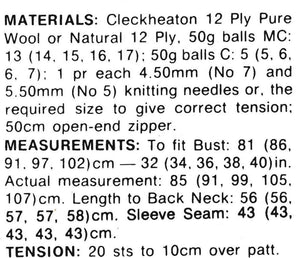 Ladies Knitted Sports Jacket Pattern, Chunky Bomber Style, PDF Knitting Pattern