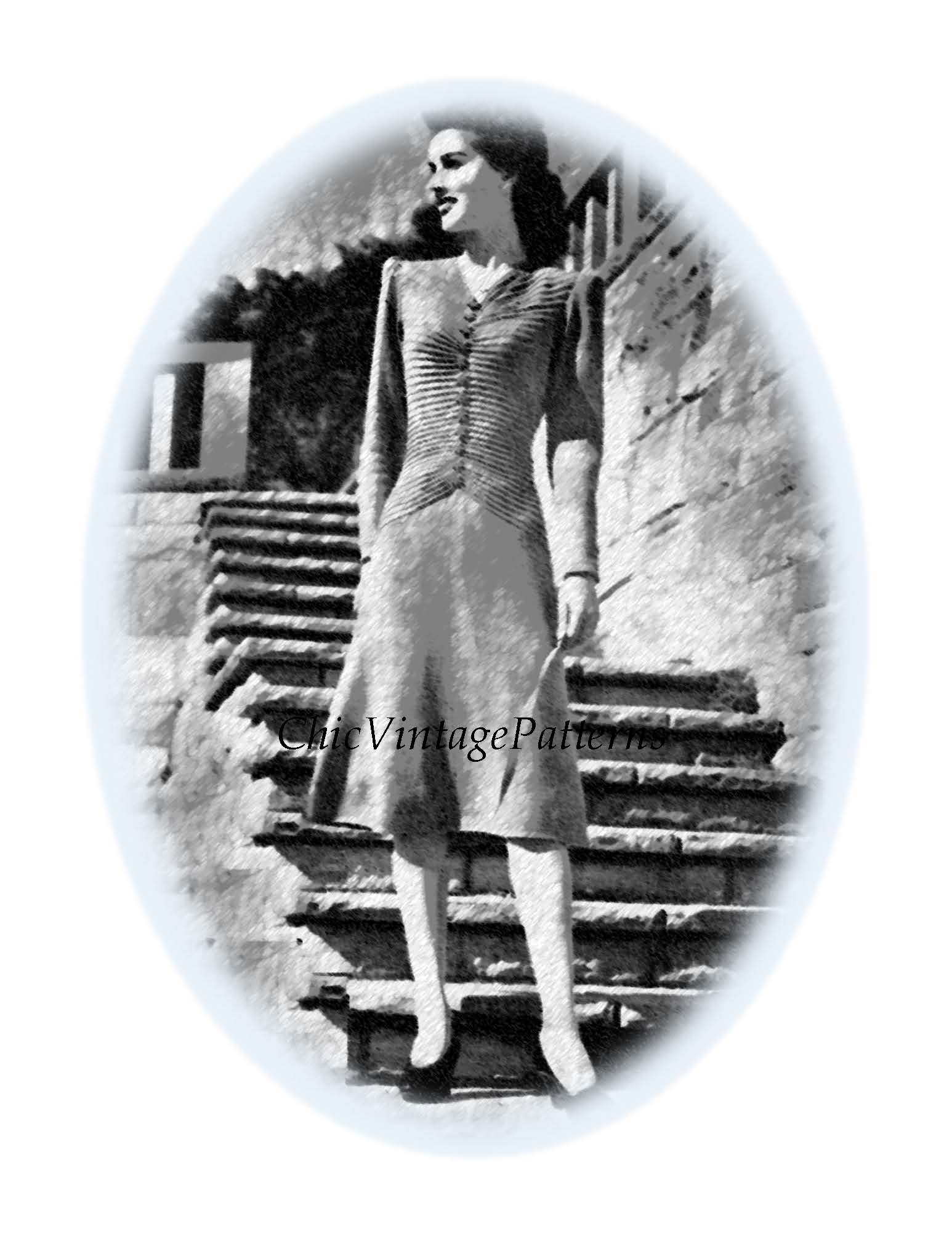 1940's Knitted Dress, Digital Knitting Pattern, Stylish Dress