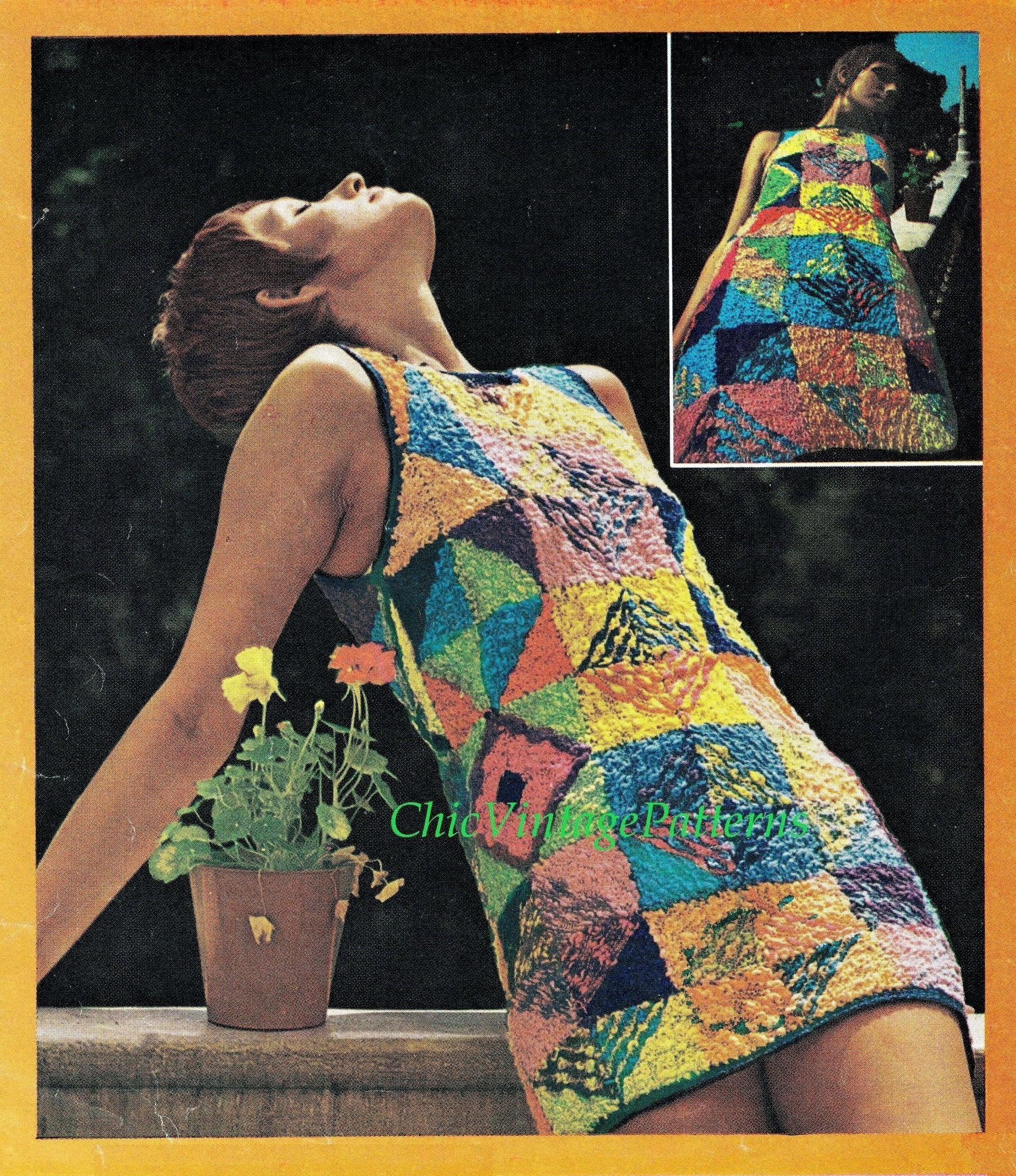 Knitted Patchwork Dress Pattern, Ladies Summer Dress, Instant Download