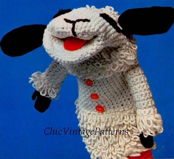 Lambchop Crochet Pattern, Glove Puppet, Soft Toy, Instant Download