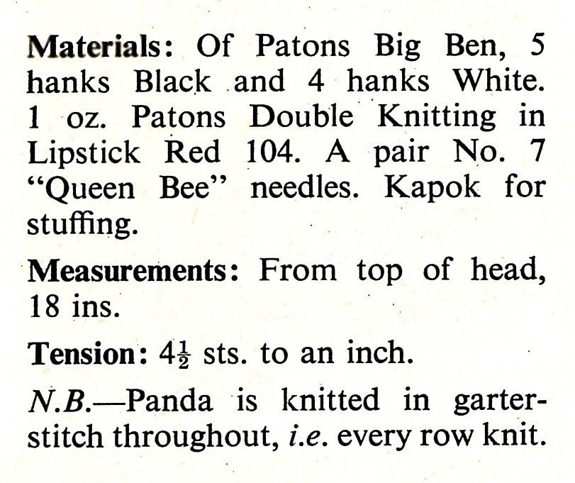 Knitted Panda Pattern, Large Panda Soft Toy, PDF Knitting Pattern