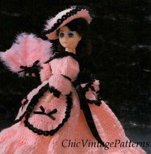 Dolls Dress Pattern, PDF Crochet Pattern, 15" Doll, Period Dress