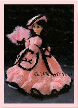 Dolls Dress Pattern, PDF Crochet Pattern, 15" Doll, Period Dress