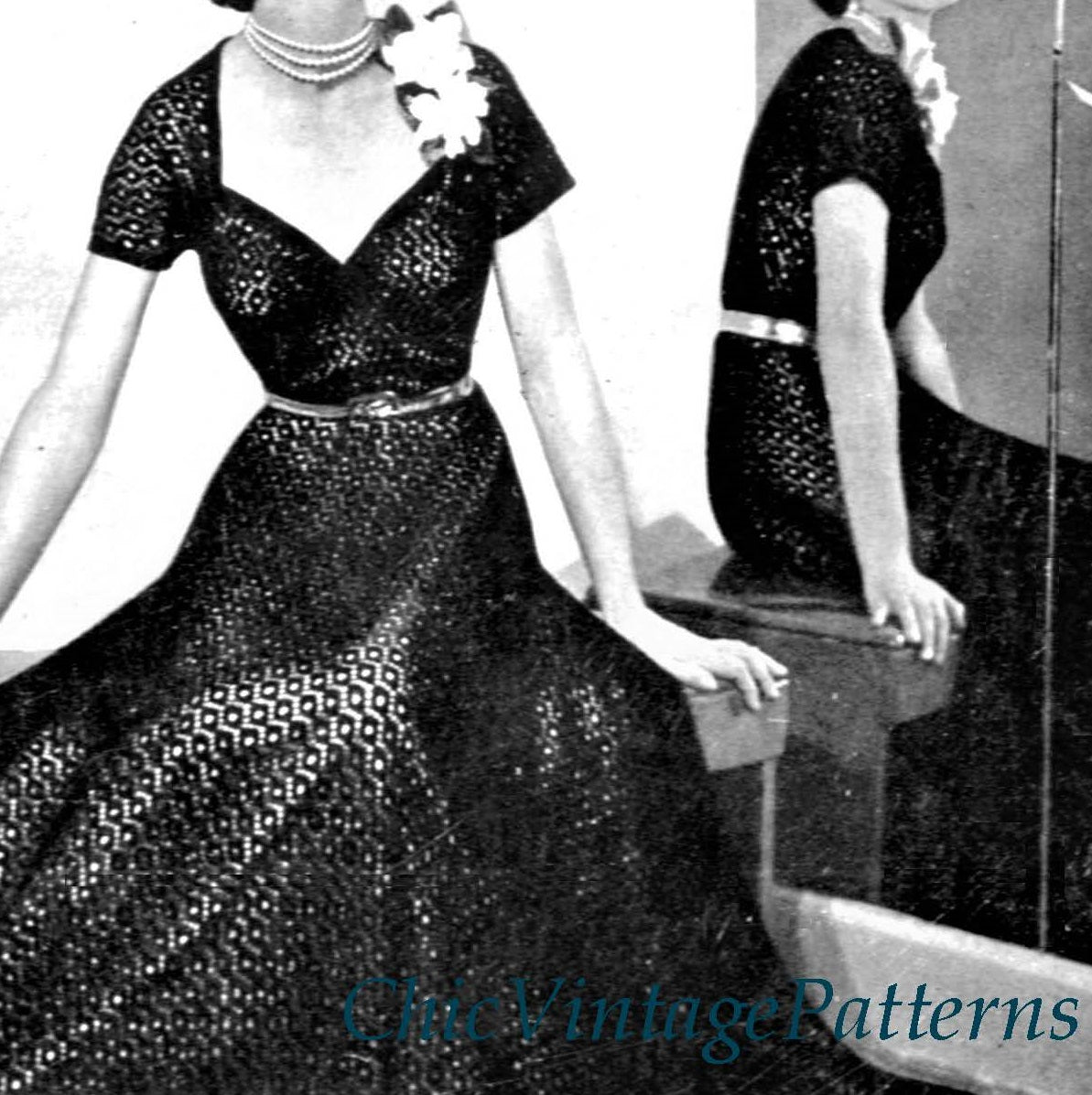 1940's Knitted Dress, Long or Short | ChicVintagePatterns 1940's Knitted Dress, Long or Short | ChicVintagePatterns