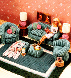 Dolls House Pattern, Crochet Living Room Furniture, 11.1/2 inch Doll, Instant Download