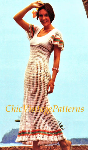 Crochet Dress Pattern, Ladies Summer Dress and Pants, Digital Download