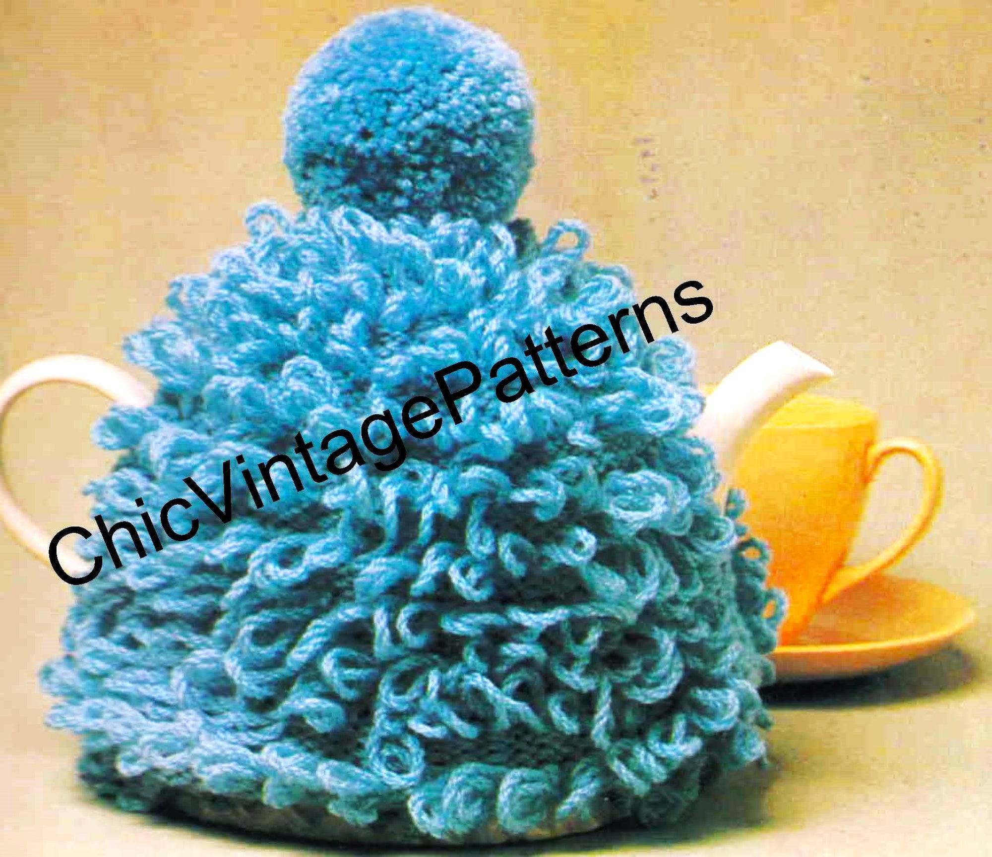 Vintage Tea Cosy Pattern, Loopy Knitted Cosy, Fits a 4 Cup Teapot, Instant Download