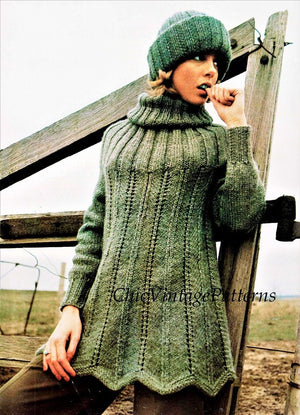 Knitted Loose Top with Hat, Warm, Stylish Smock, Instant Download