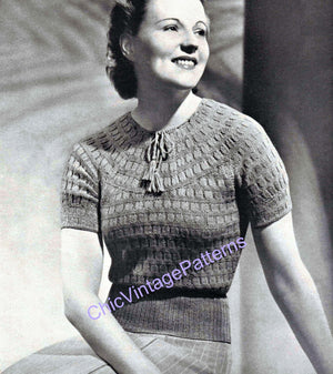 Knitted Ladies Sweater Pattern, Stylish Vintage 1940's, Instant Download