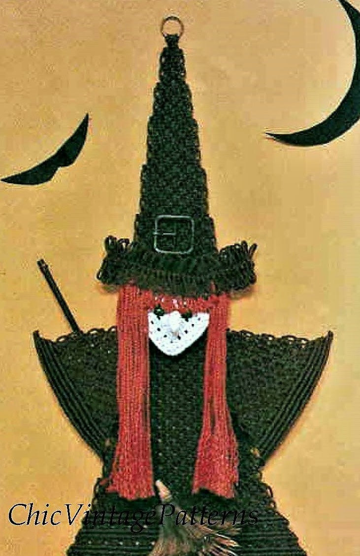 Halloween Wall Hanging, Macrame Witch Pattern, Digital Download