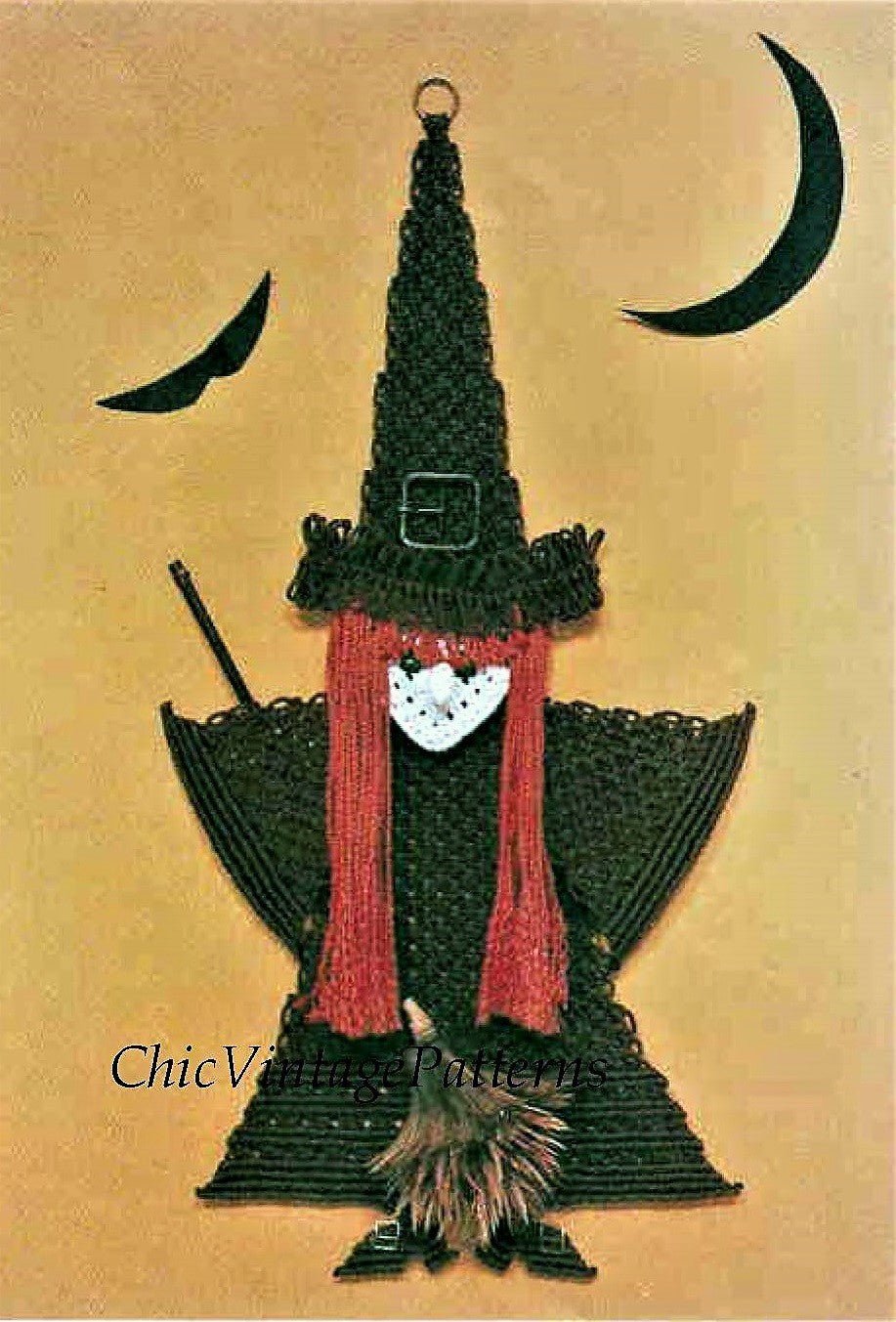 Halloween Wall Hanging, Macrame Witch Pattern, Digital Download
