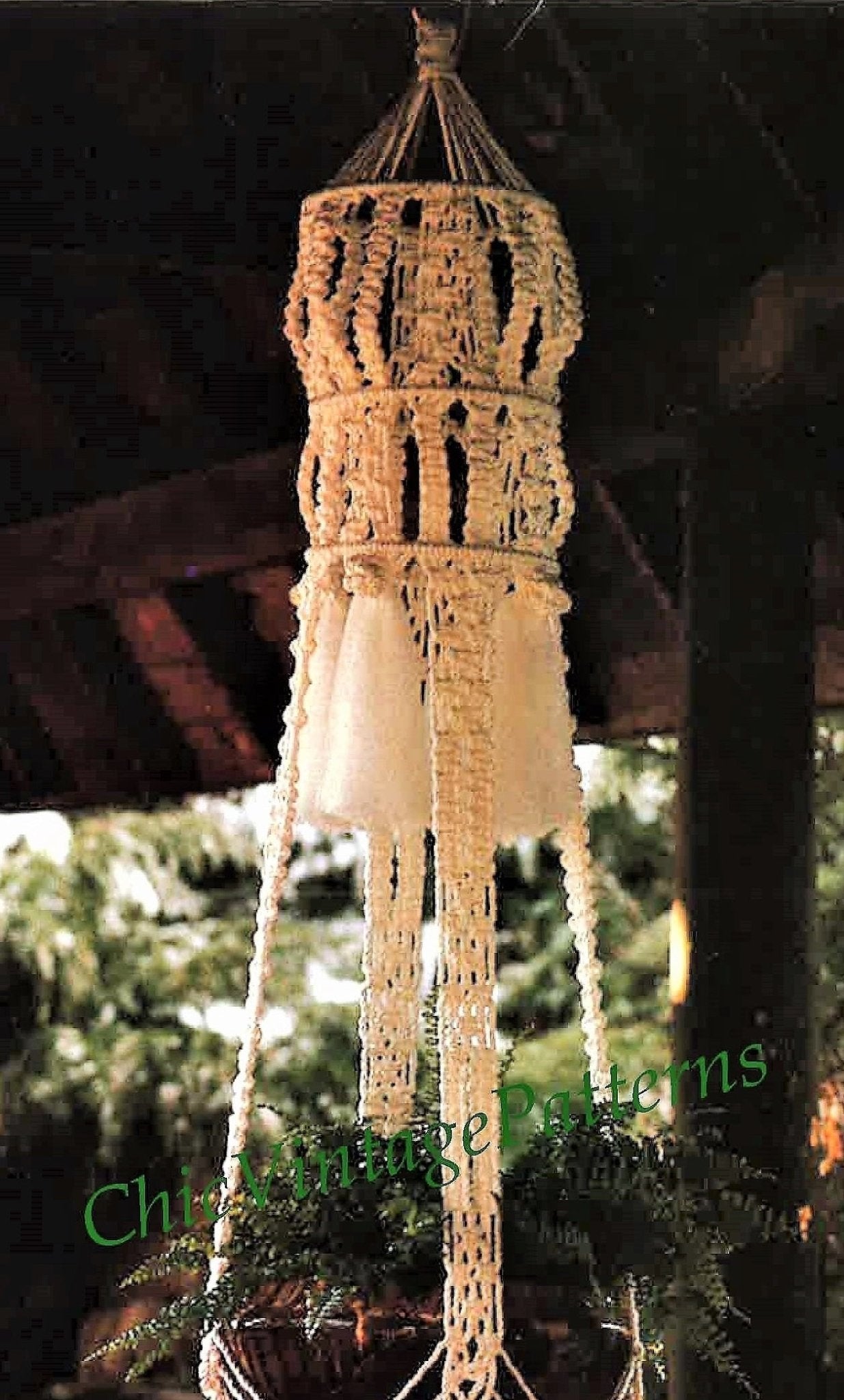 macrame plant hanger with light Macrame Plant Hanger Pattern, Garden Decor