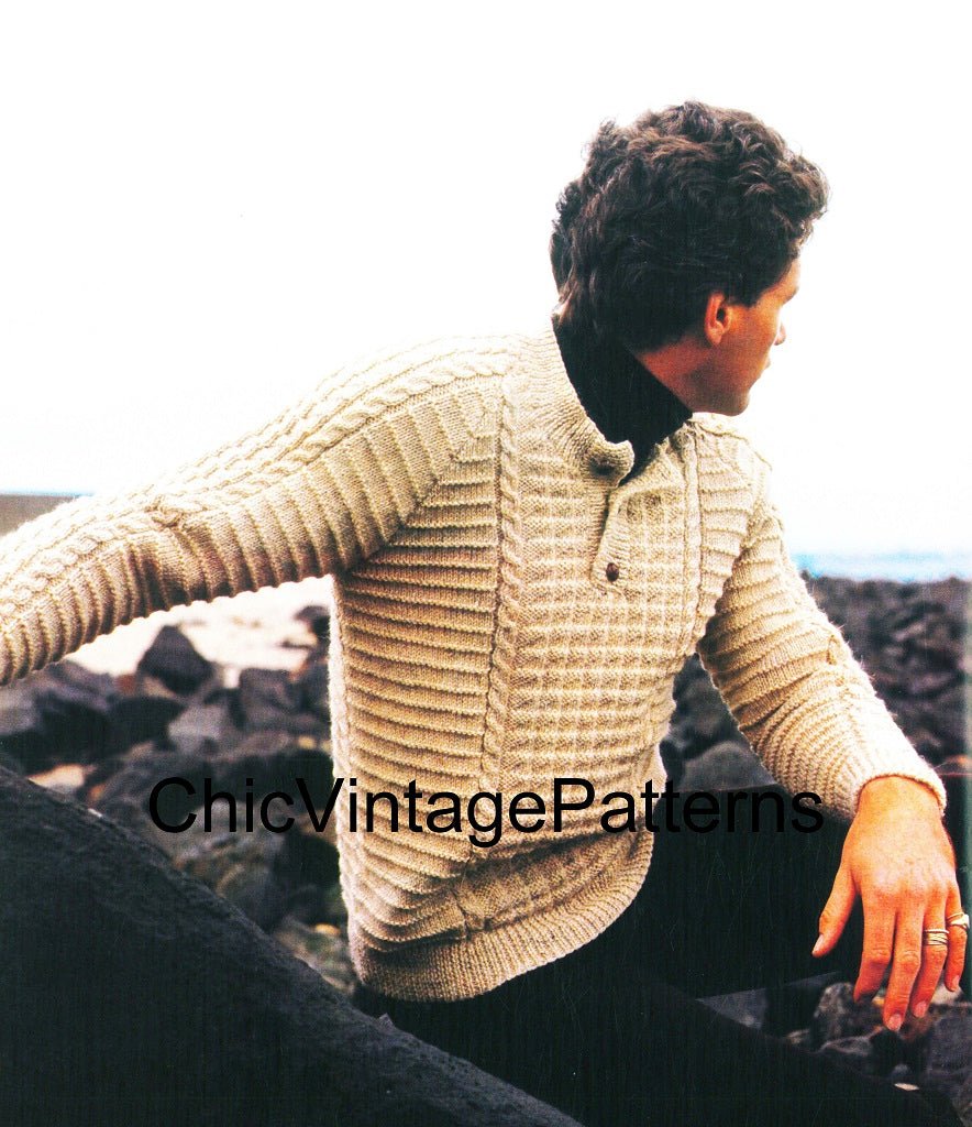 Knitted Men's Sweater Pattern, Classic Style,  Instant Download Pattern