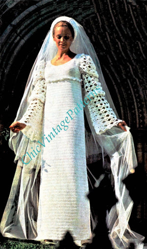Crochet Wedding Dress Pattern, Medieval Style, Instant Download