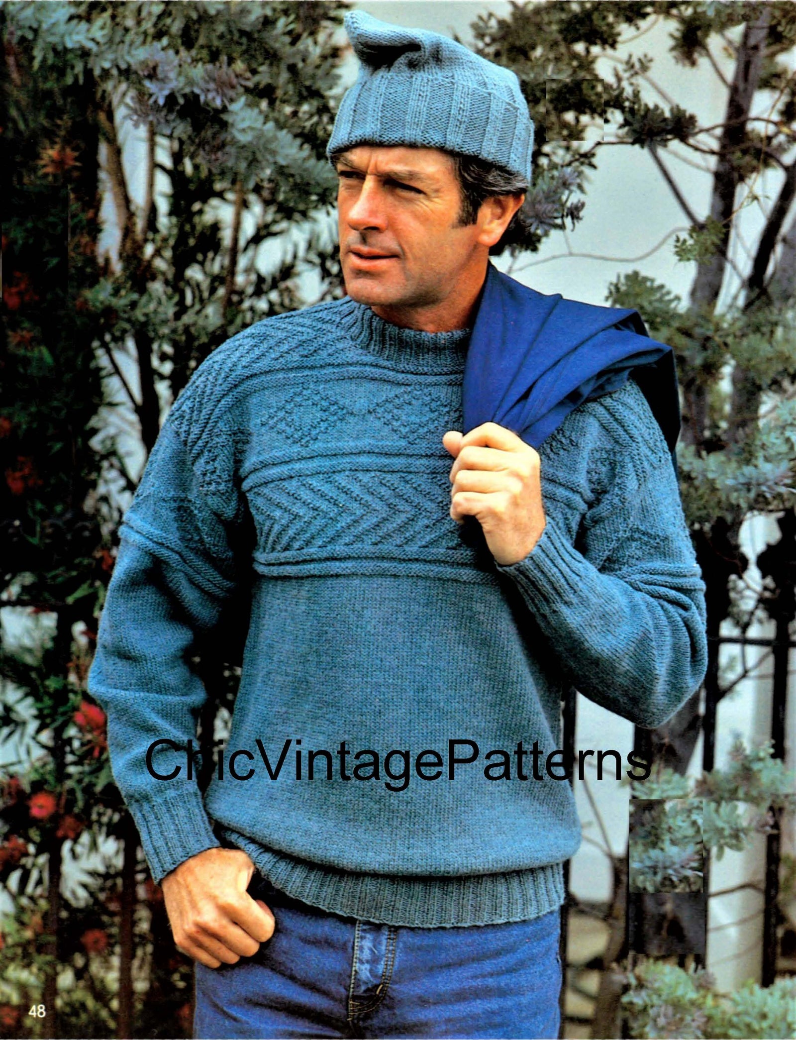 Men's Knitted Sweater and Cap Pattern, Classic Style, Instant Download