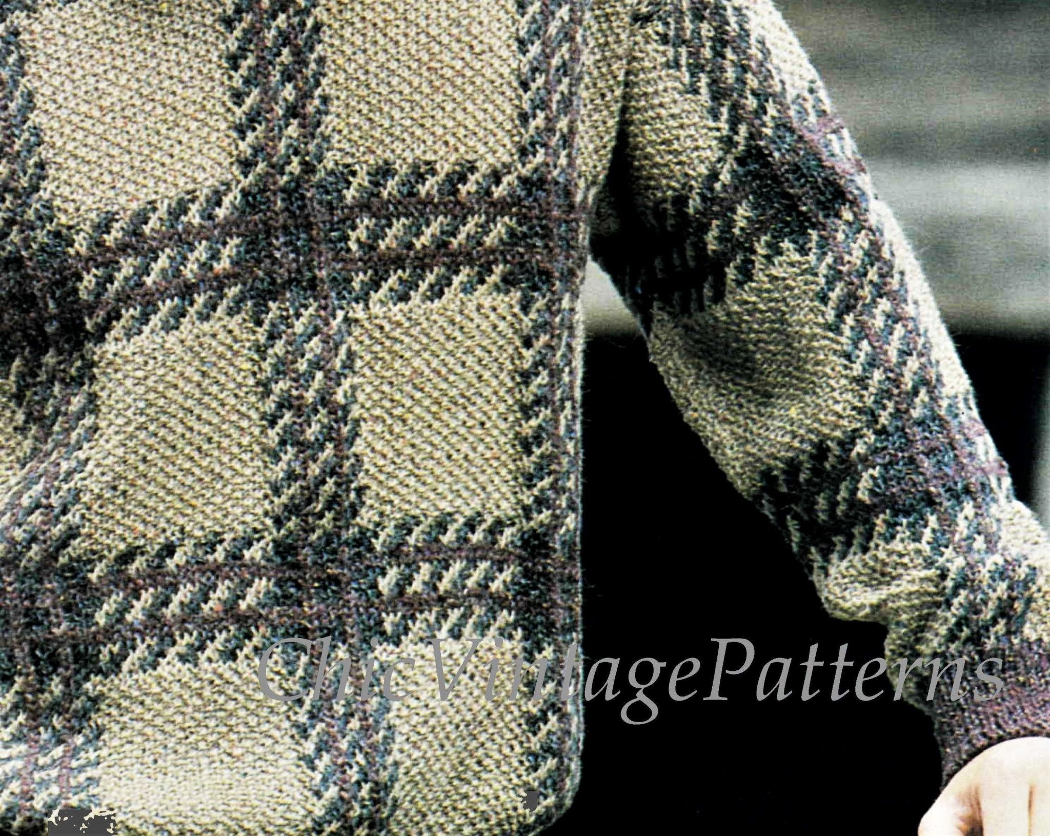 Men's Checked Pattern Knitted Mens Sweater, Check Design, Classic | ChicVintagePatterns