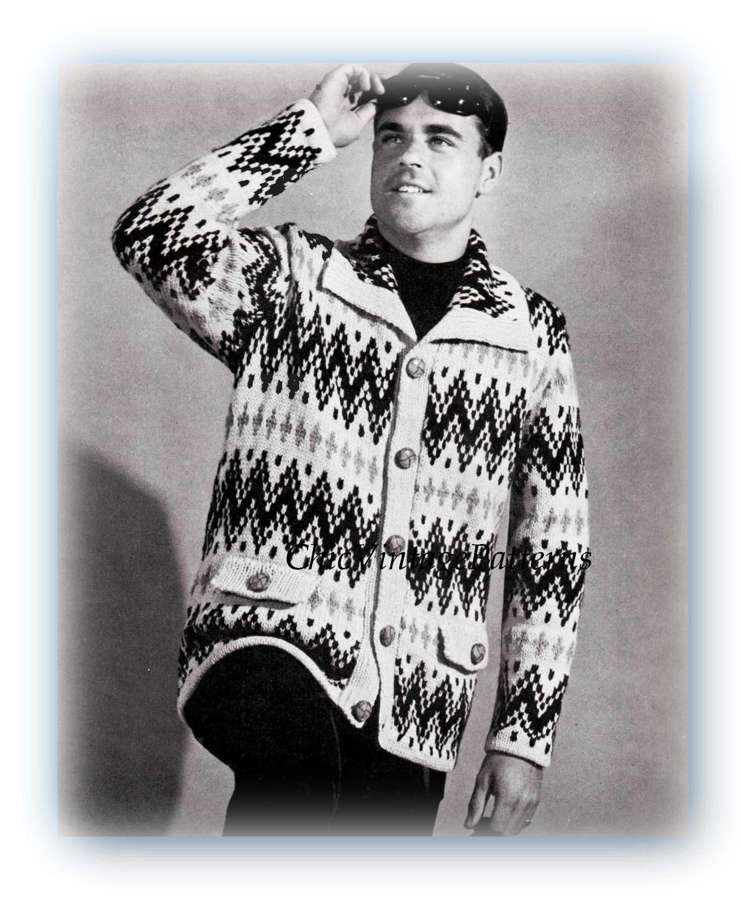 Knitted Men's Jacket Pattern, Fair isle Men's Cardigan, Instant Download