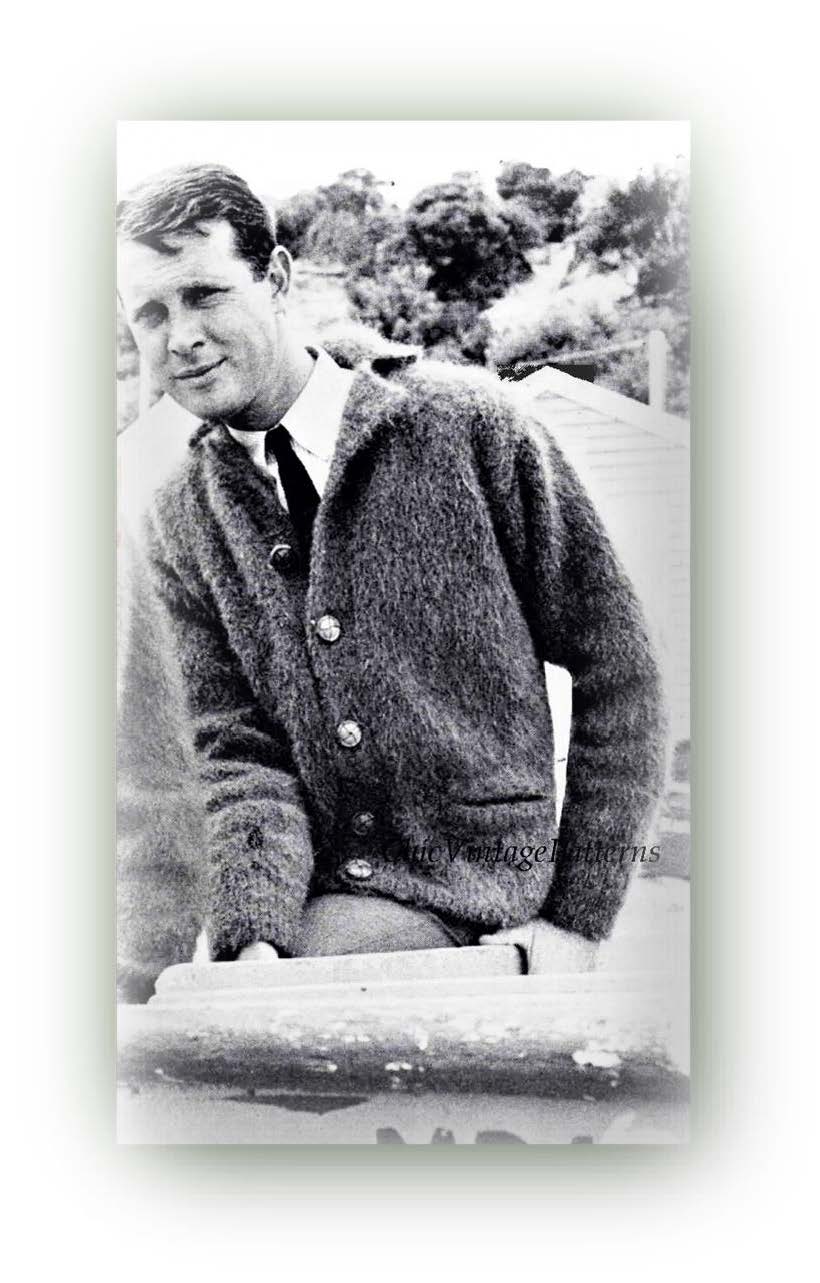 Knitted Men's Cardigan Pattern, Vintage Mohair Cardigan, Instant Download