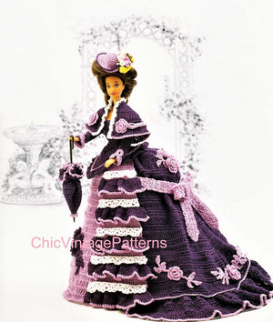Crochet Doll's Dress, Victorian Period Gown, 11.1/2 inch Doll, Instant Download