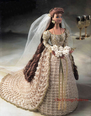 Doll's Crochet Wedding Dress Pattern, 11.1/2 inch Doll, Instant Download