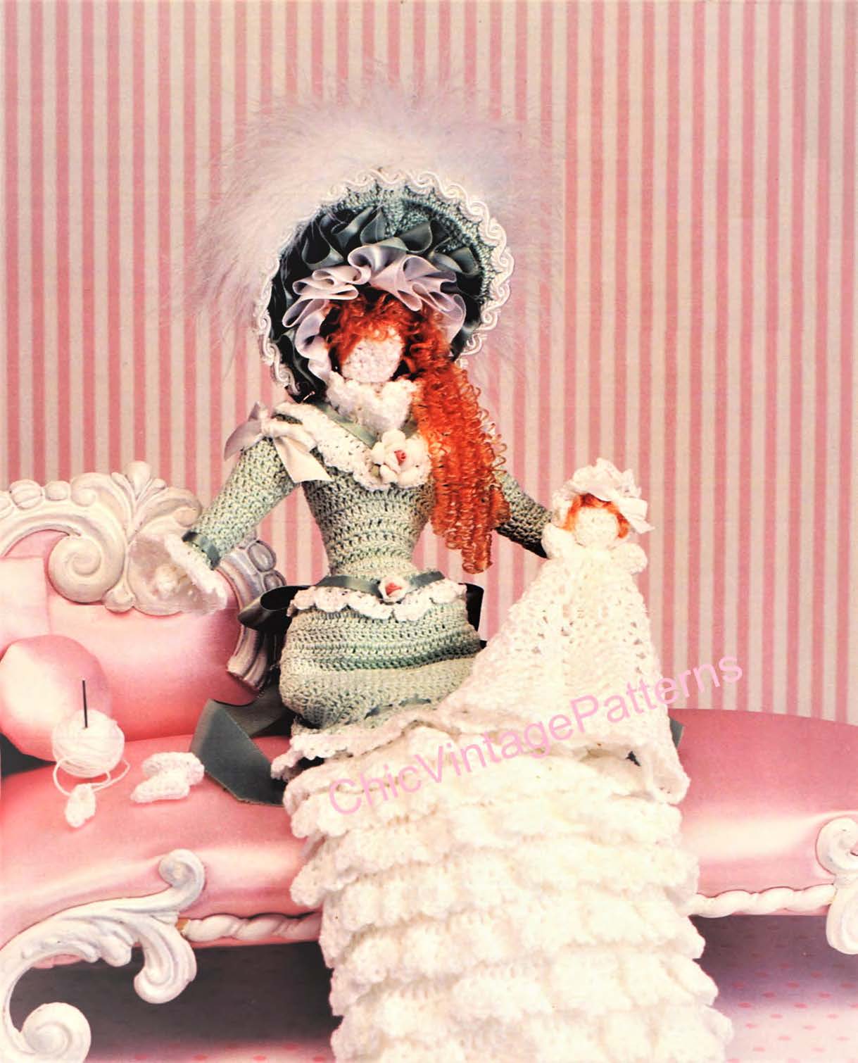 Crochet Victorian Doll Pattern, Mother and Baby Doll, Instant Download