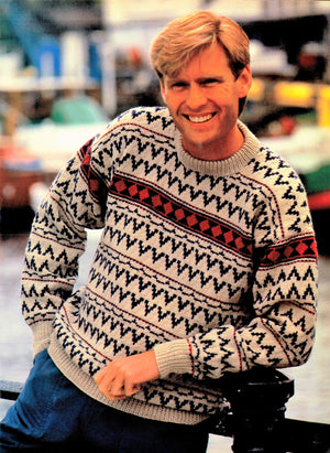 Mens Knitted Sweater Pattern, Vintage Fair Isle Jumper, PDF Knitting Pattern