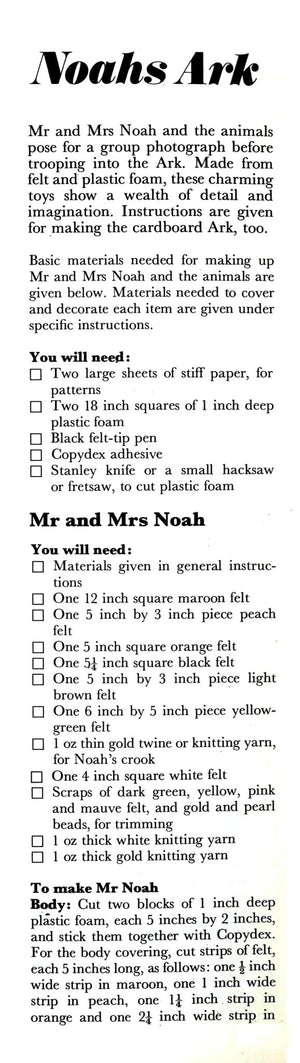 Vintage Noah's Ark Sewing Pattern, Instant Download, No Special Skills Required