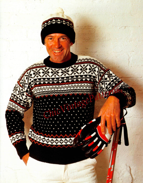 Knitted Men's Fair Isle Sweater and Cap Pattern | ChicVintagePatterns