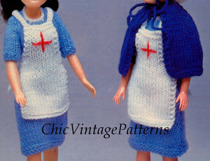 Doll's Nurses Clothes Knitting Pattern, Fits 11.1/2 inch Doll, Instant Download