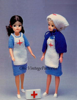Doll's Nurses Clothes Knitting Pattern, Fits 11.1/2 inch Doll, Instant Download