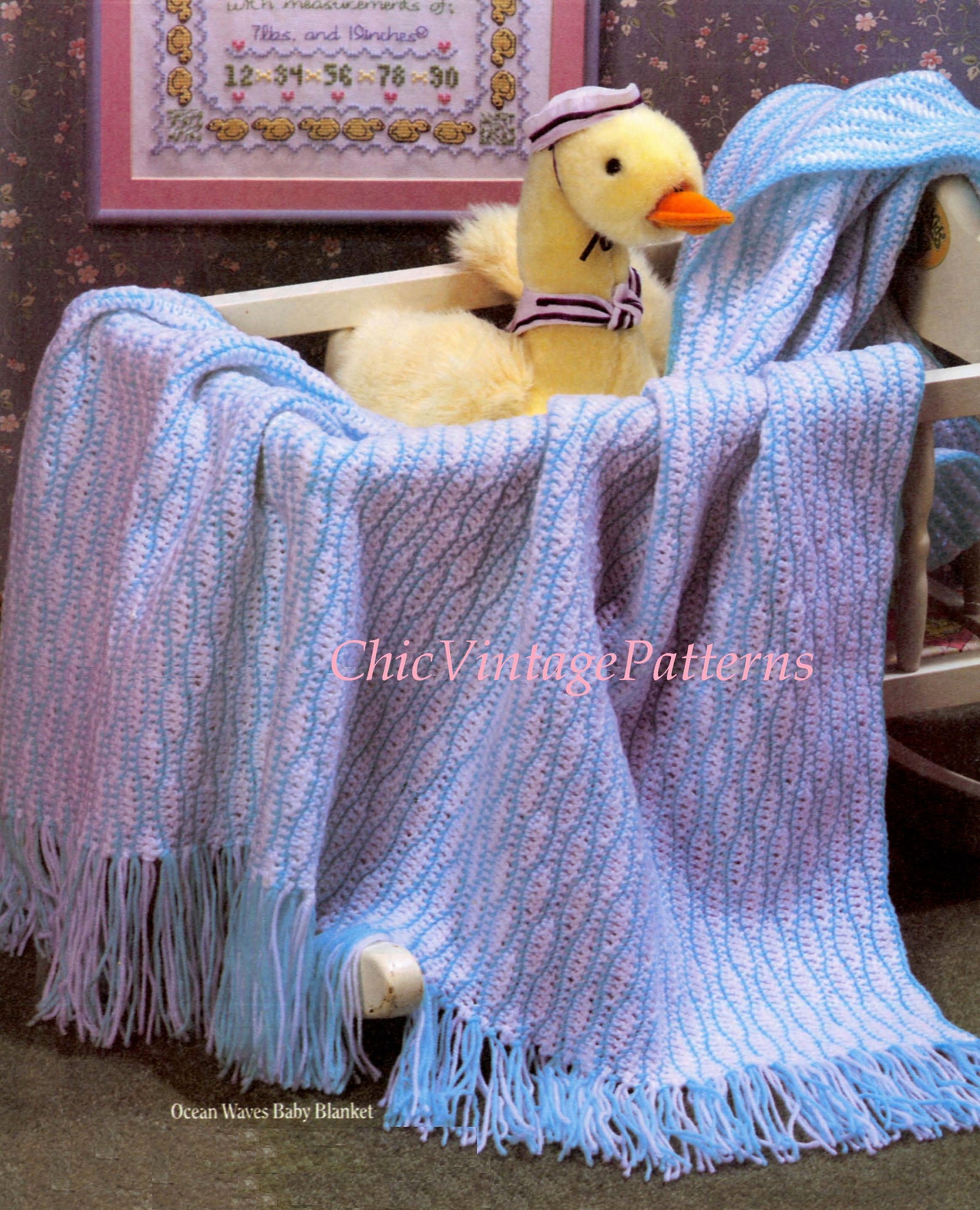 Crochet Baby Blanket Pattern, Ocean Waves Design, Instant Download