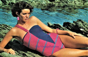 One Piece Knitted Swimsuit Pattern, One Strap, PDF Knitting Pattern