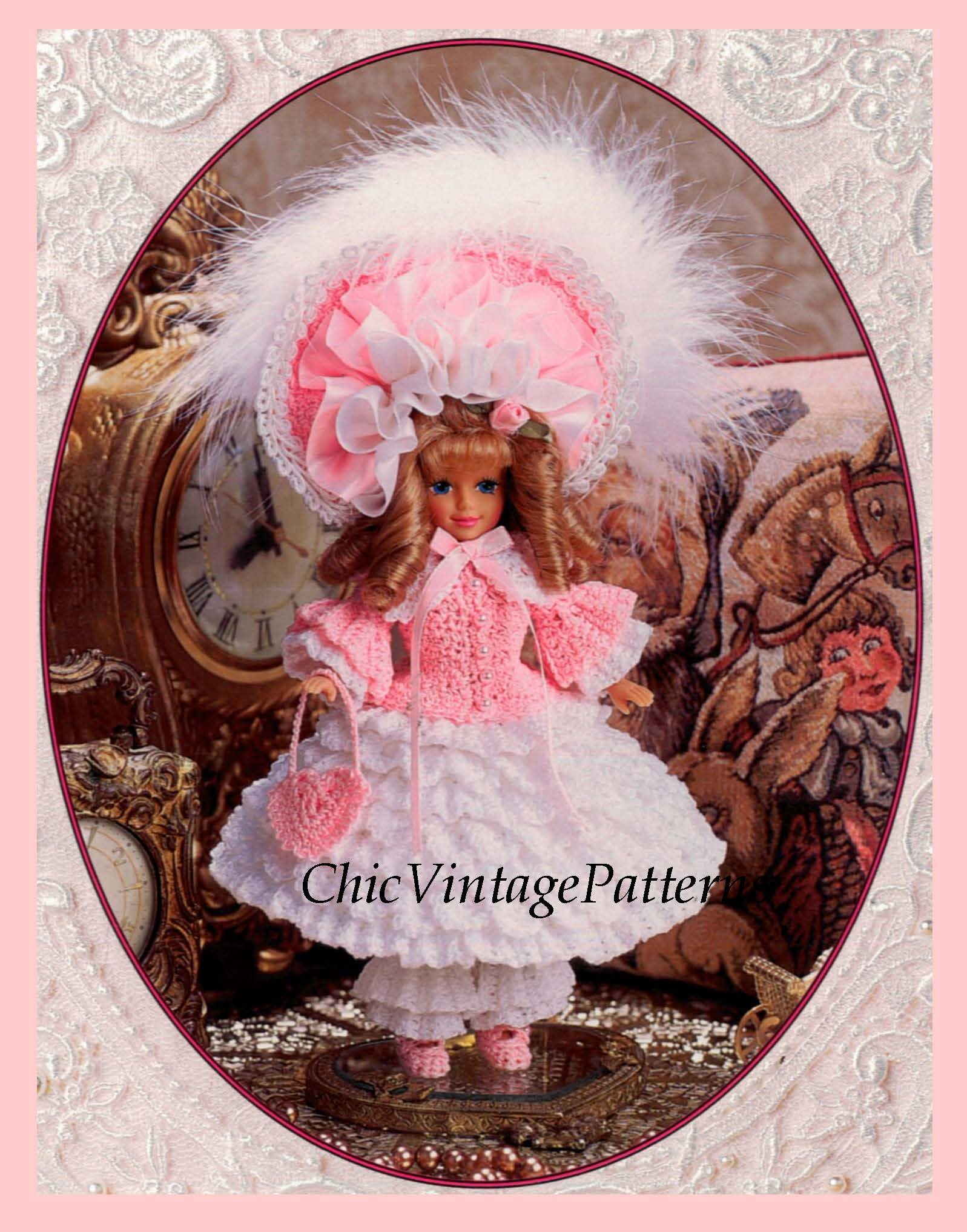 Crochet Doll's Dress, Baby Sister Doll,  7.1/2 inch Doll, Victorian Dress