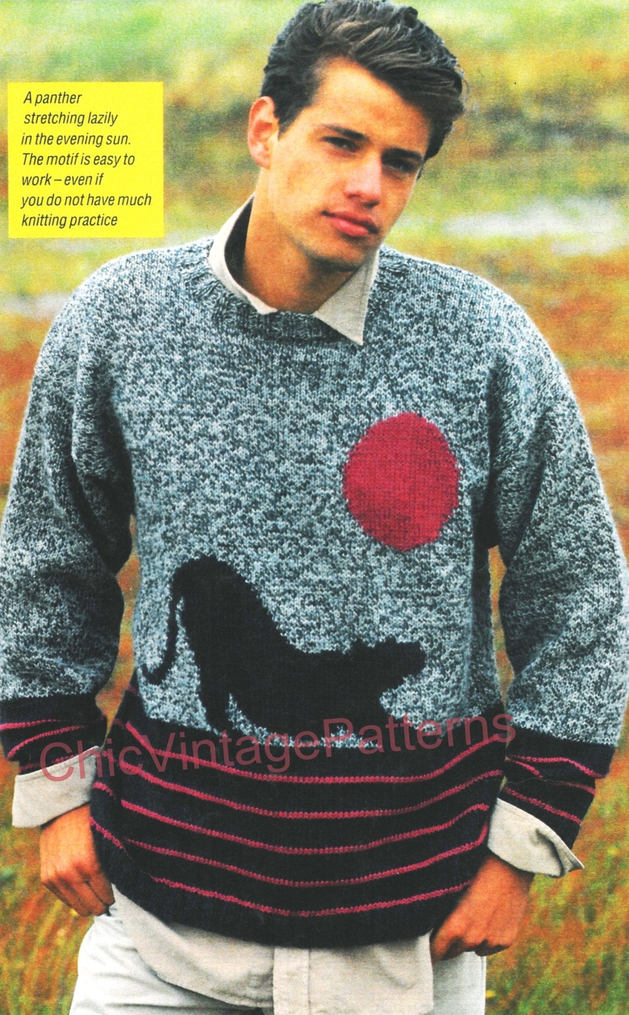 Knitted Men's Panther Sweater Pattern, Instant Download
