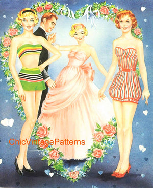 Romance Paper Doll Book, 1950's, Instant Download