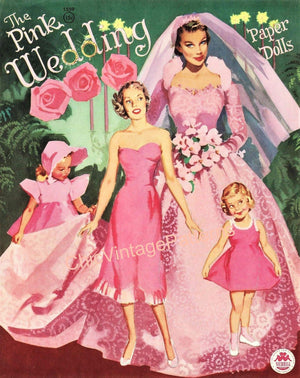 Paper Doll Book, The Pink Wedding, 1950's, Instant Download