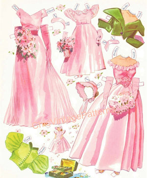 Paper Doll Book, The Pink Wedding, 1950's, Instant Download