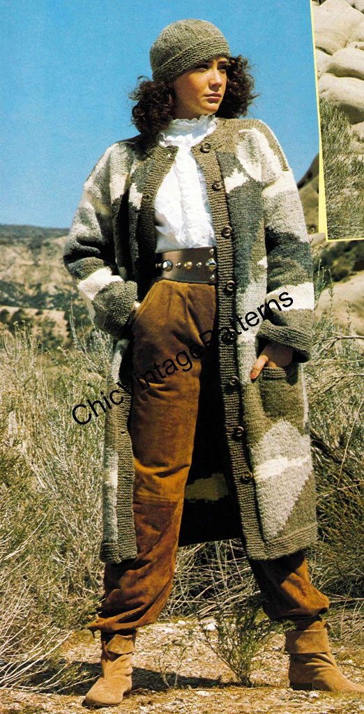 Knitted Ladies Picture Coat and Hat Pattern, Instant Download