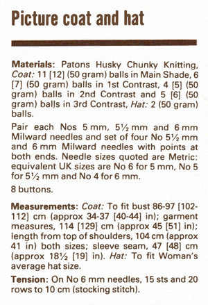 Knitted Ladies Picture Coat and Hat Pattern, Instant Download