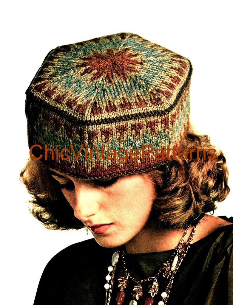 Knitted Ladies Pillbox Pattern, Jacquard Design ChicVintagePatterns