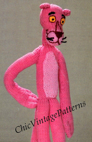 Pink Panther Knitting Pattern, Instant Download, Soft Toy
