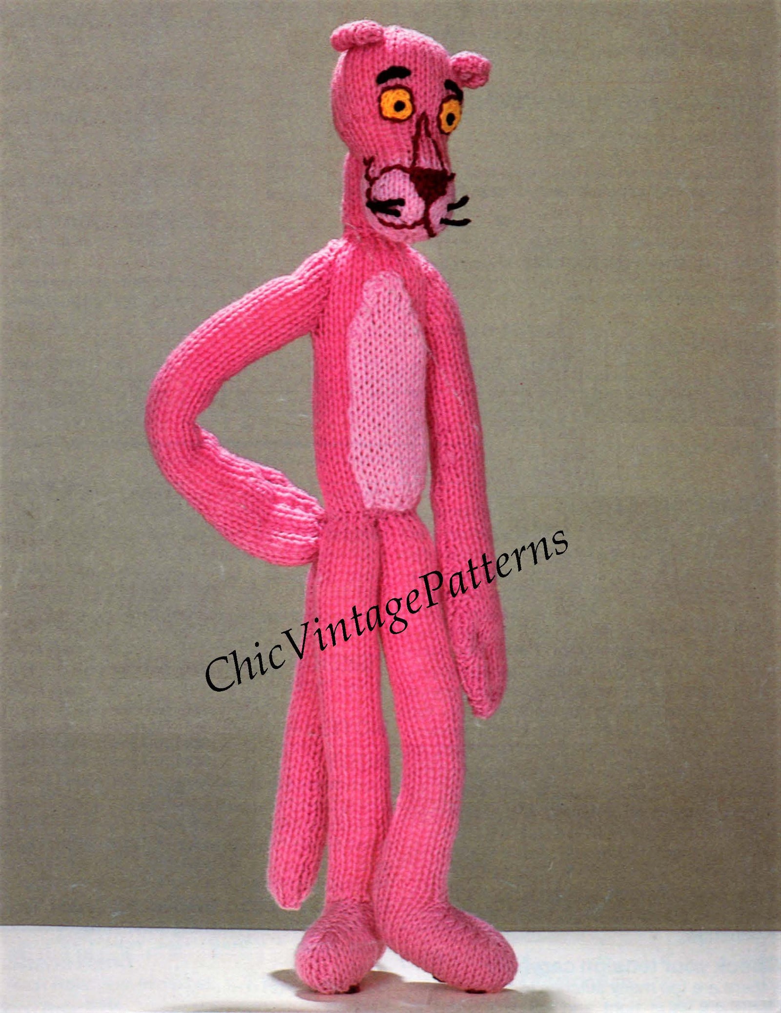 Pink Panther Knitting Pattern, Instant Download, Soft Toy