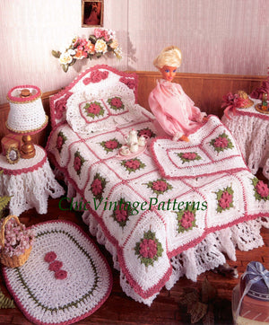 Crochet Doll's Bedroom Room Furniture Pattern, Instant Download