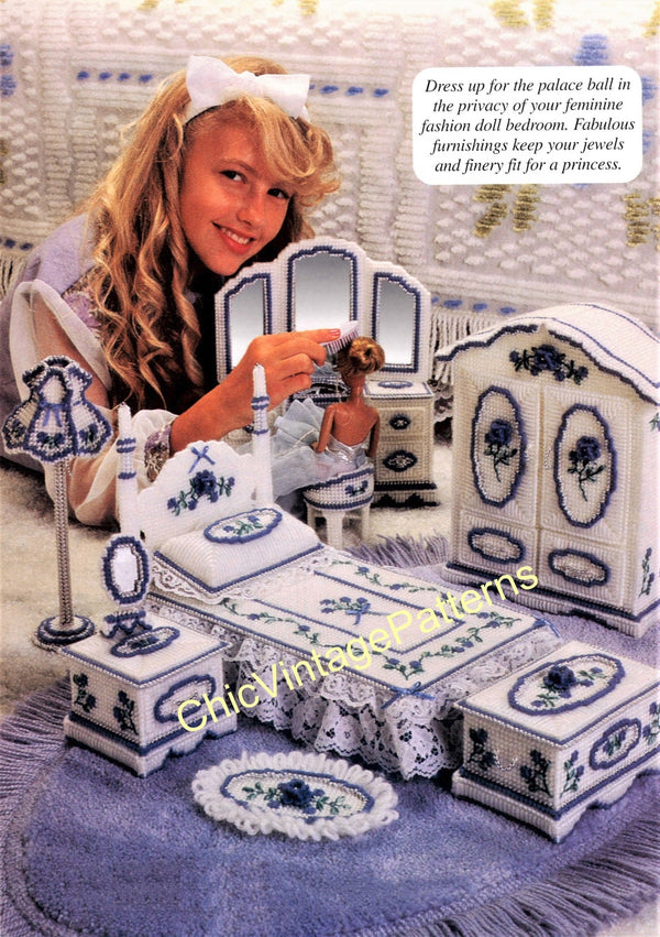 Plastic Canvas Fashion Doll Bedroom Pattern | ChicVintagePatterns plastic-canvas-fashion-doll-bedroom-pattern-chicvintagepatterns