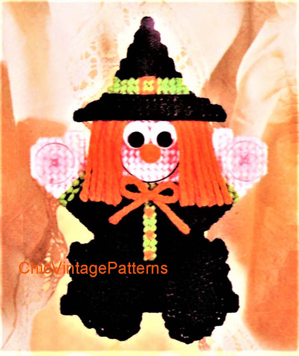 Plastic Canvas Halloween Witch Pattern | ChicVintagePatterns plastic-canvas-halloween-witch-pattern-chicvintagepatterns
