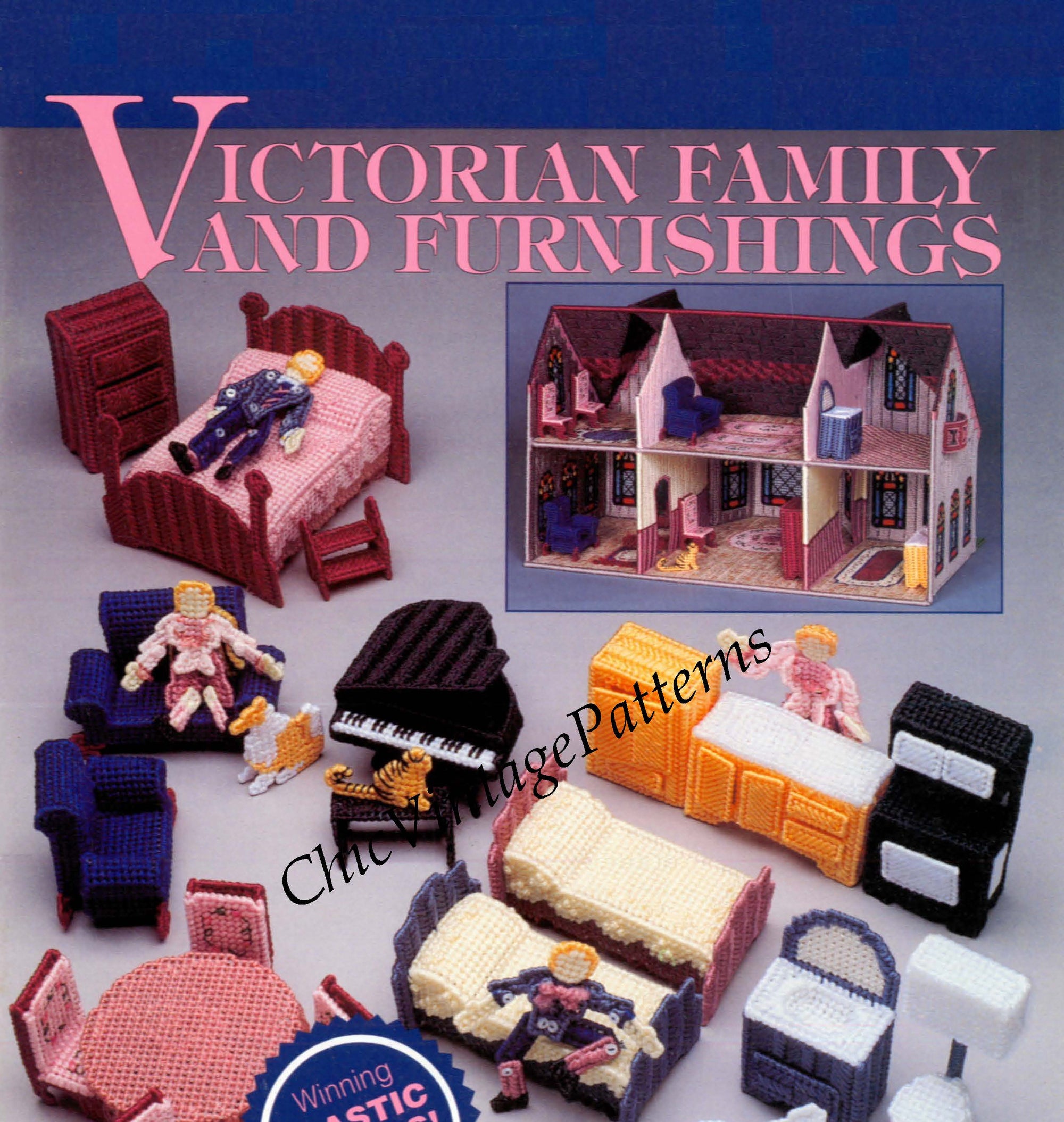 Plastic Canvas Doll's House Family and Furnishings Pattern, Instant Download