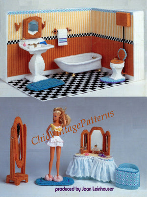 Plastic Canvas Doll Bathroom Pattern, Instant Download