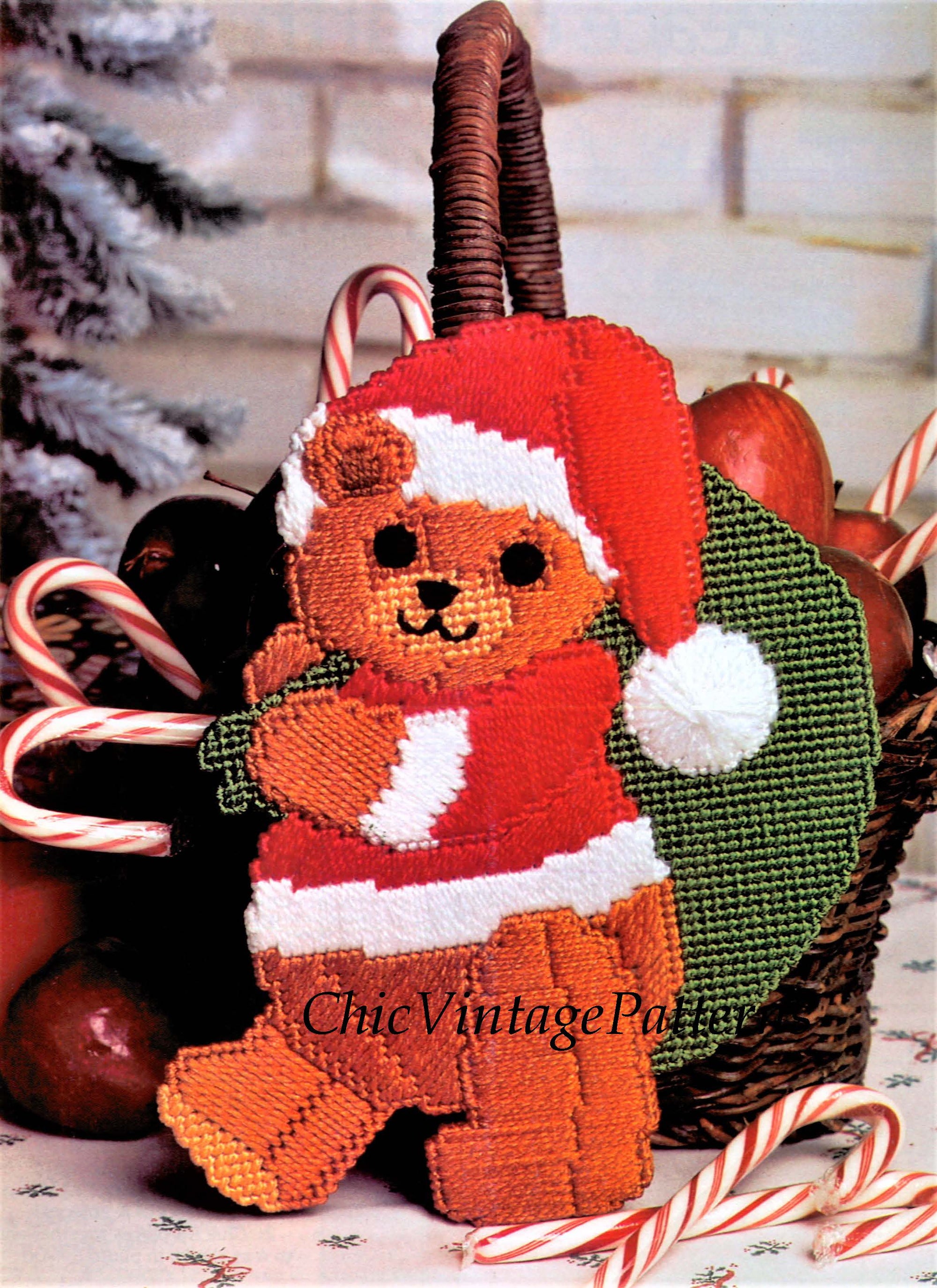 Plastic Canvas Christmas Pattern, Santa Teddy Decoration, Instant Download