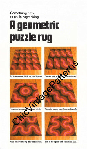 Punch Needle Floor Rug Pattern, Motif Geometric Puzzle Rug, Instant Download